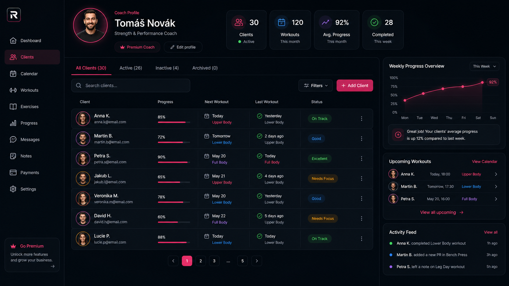 REPZO coach dashboard preview