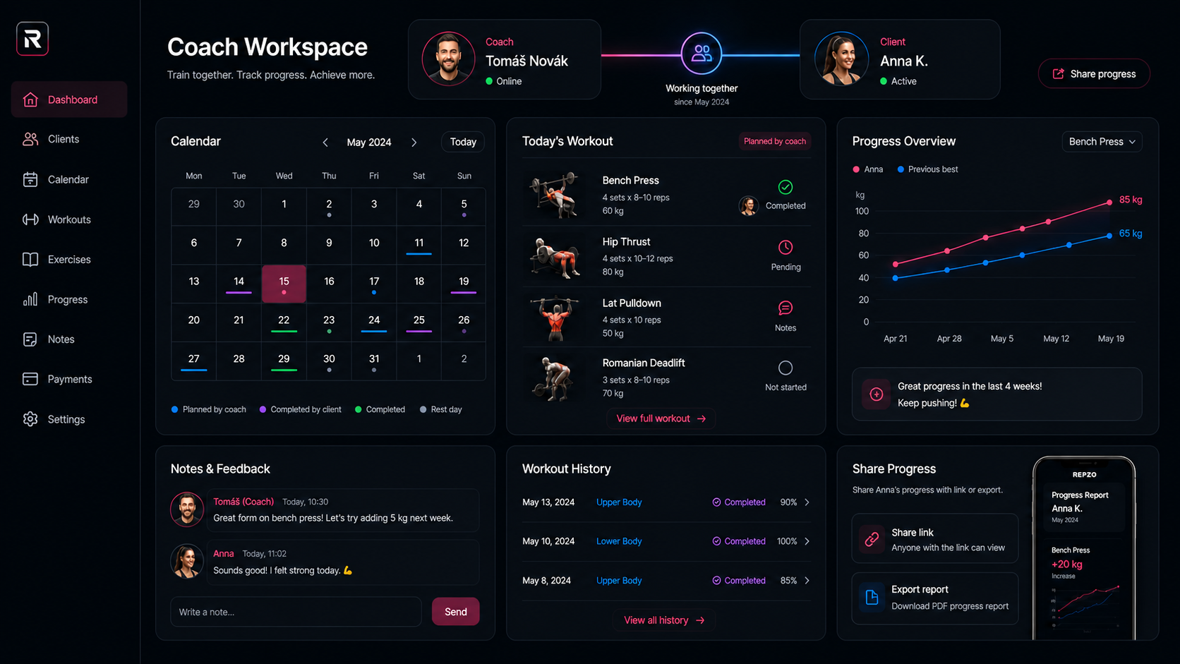 REPZO Coach Workspace preview