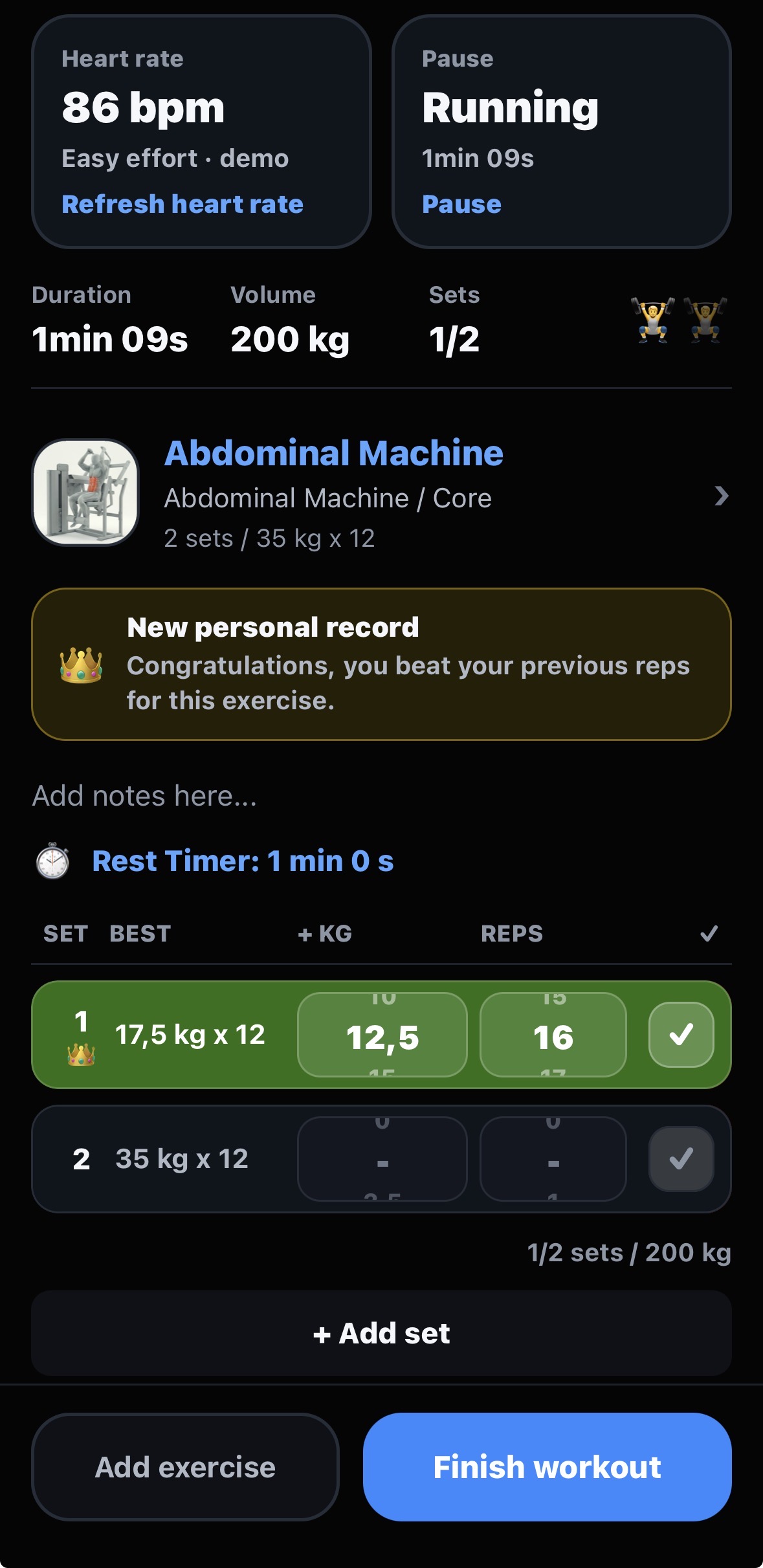 REPZO workout logging preview